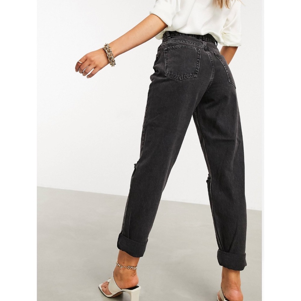 🆕 ASOS DESIGN High Rise Slouchy Mom Jeans in Black with Rips